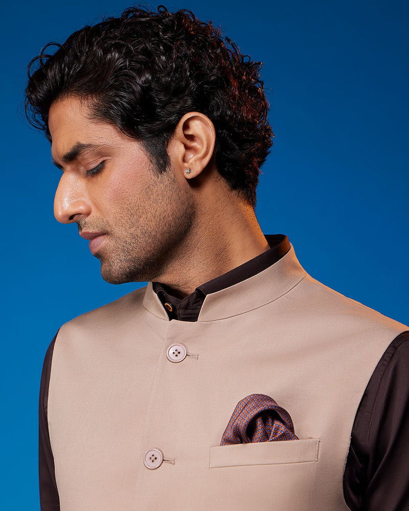 The Valoria Blended Wool Nehru Jacket - Beige