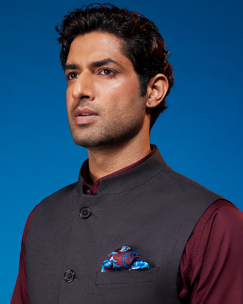 The Palatina Stretch Nehru Jacket - Dark Grey
