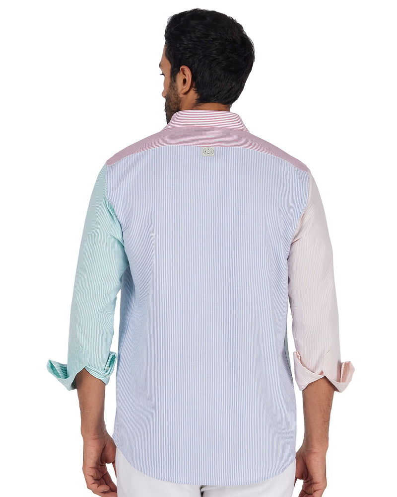Green Oxford Striped Patchwork Shirt