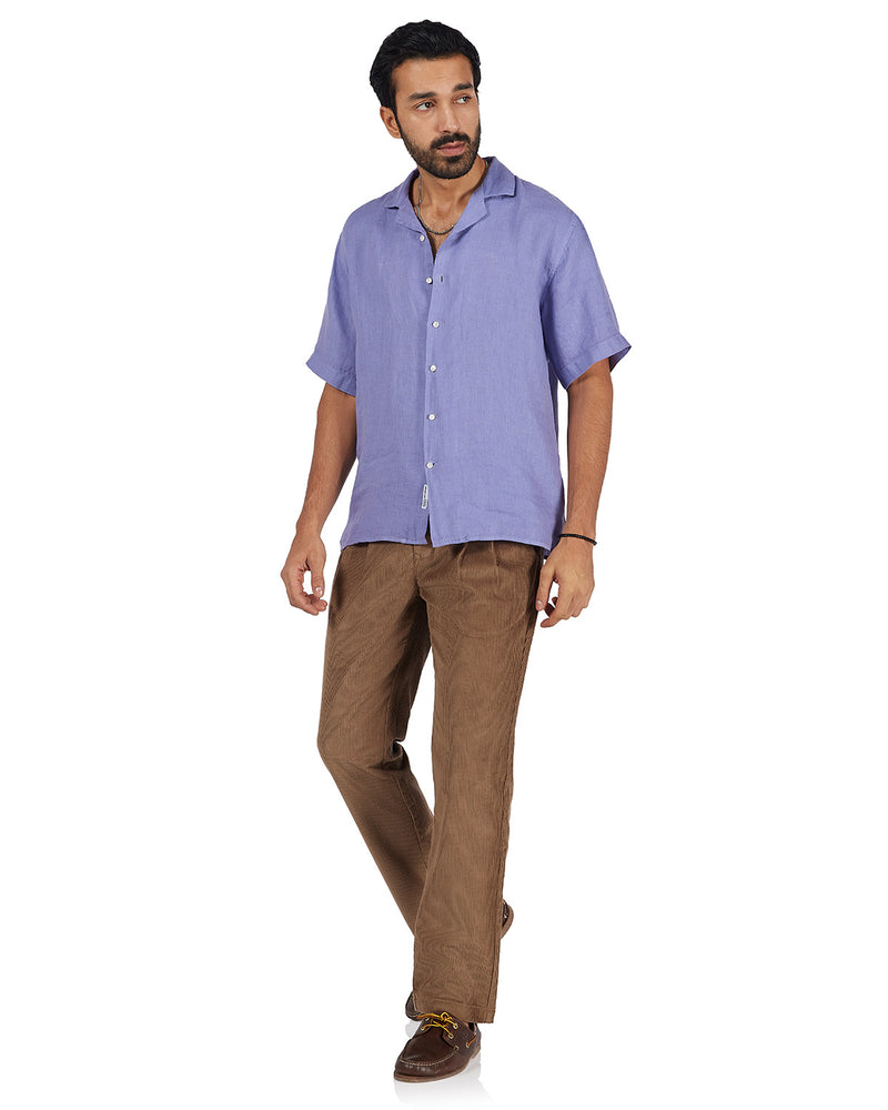 Blue Washed 100% Linen Twill Shirt