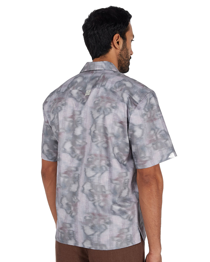 White & Grey Blurry Printed Shirt