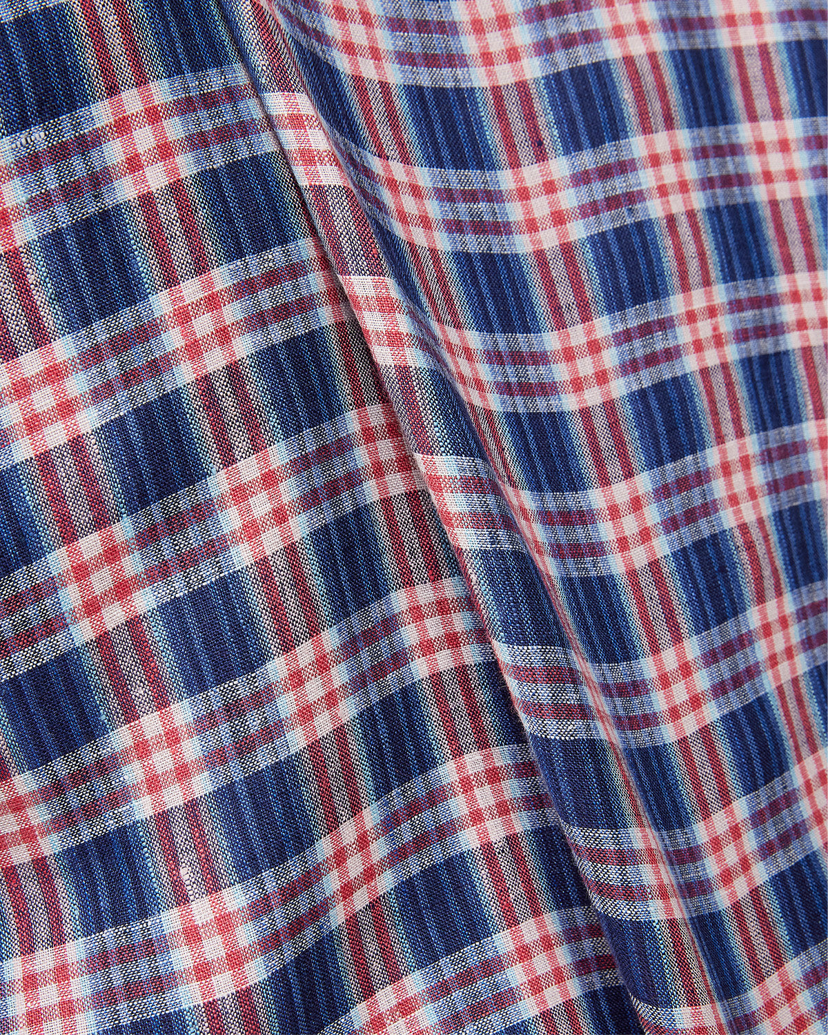 100% Linen Checked Shirt - Blue & Red
