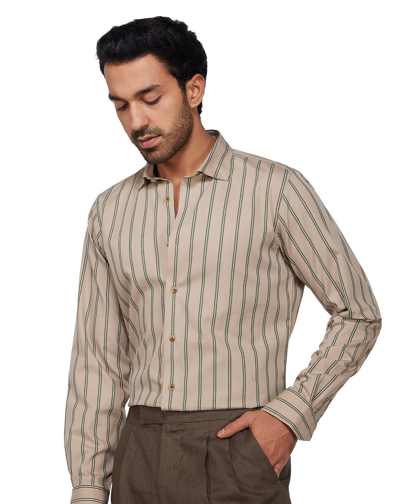 Oxford Striped Shirt - Beige & Green