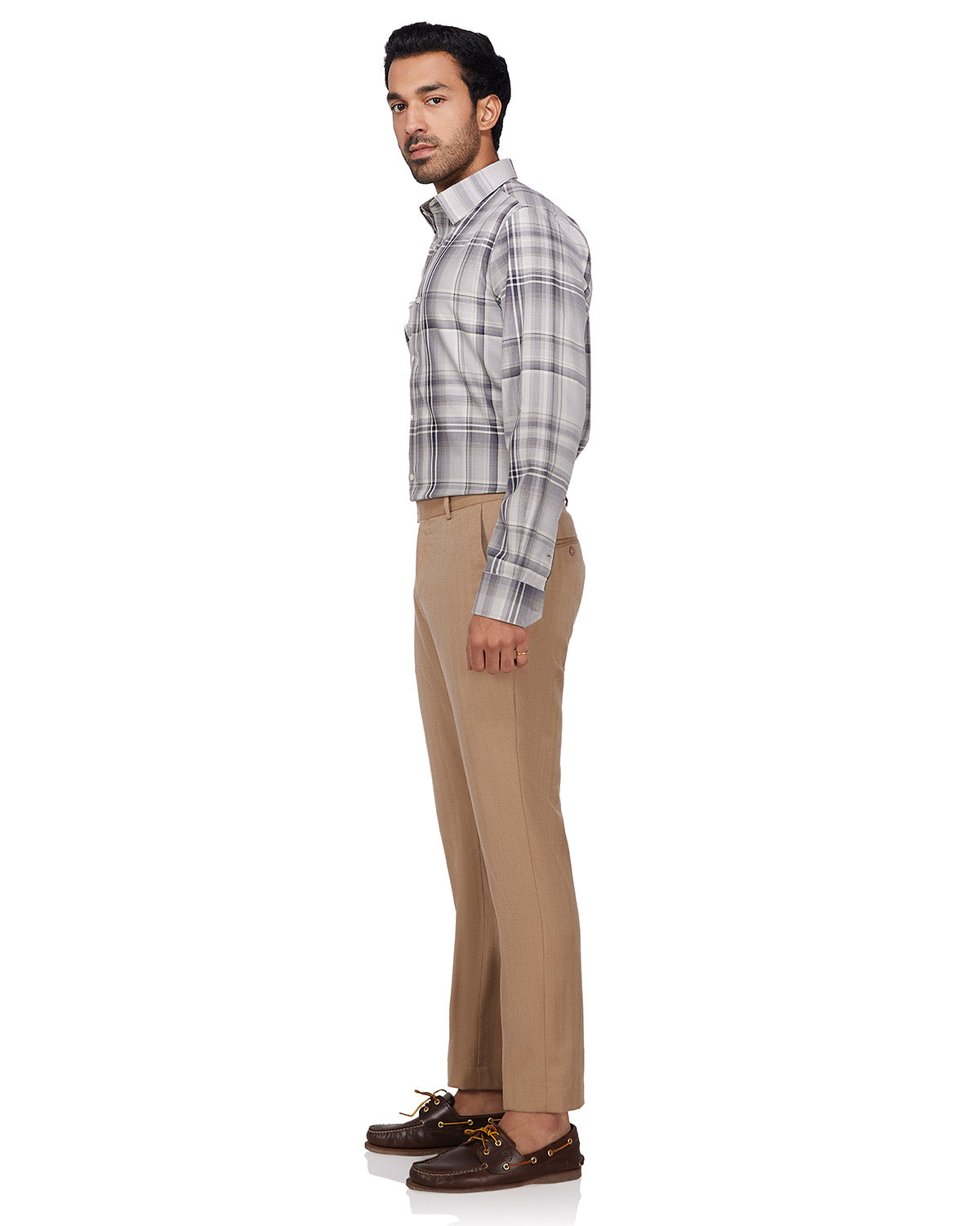 Twill Checked Shirt - Beige & Grey