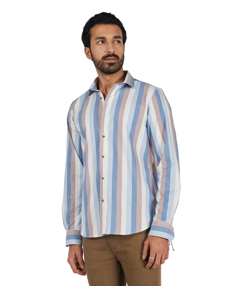 Corduroy Striped Shirt - Pink & Blue