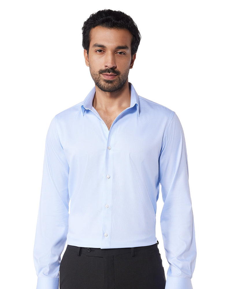 Wrinkle-Free Bamboo-Blend Stretch Dobby Shirt - Light Blue