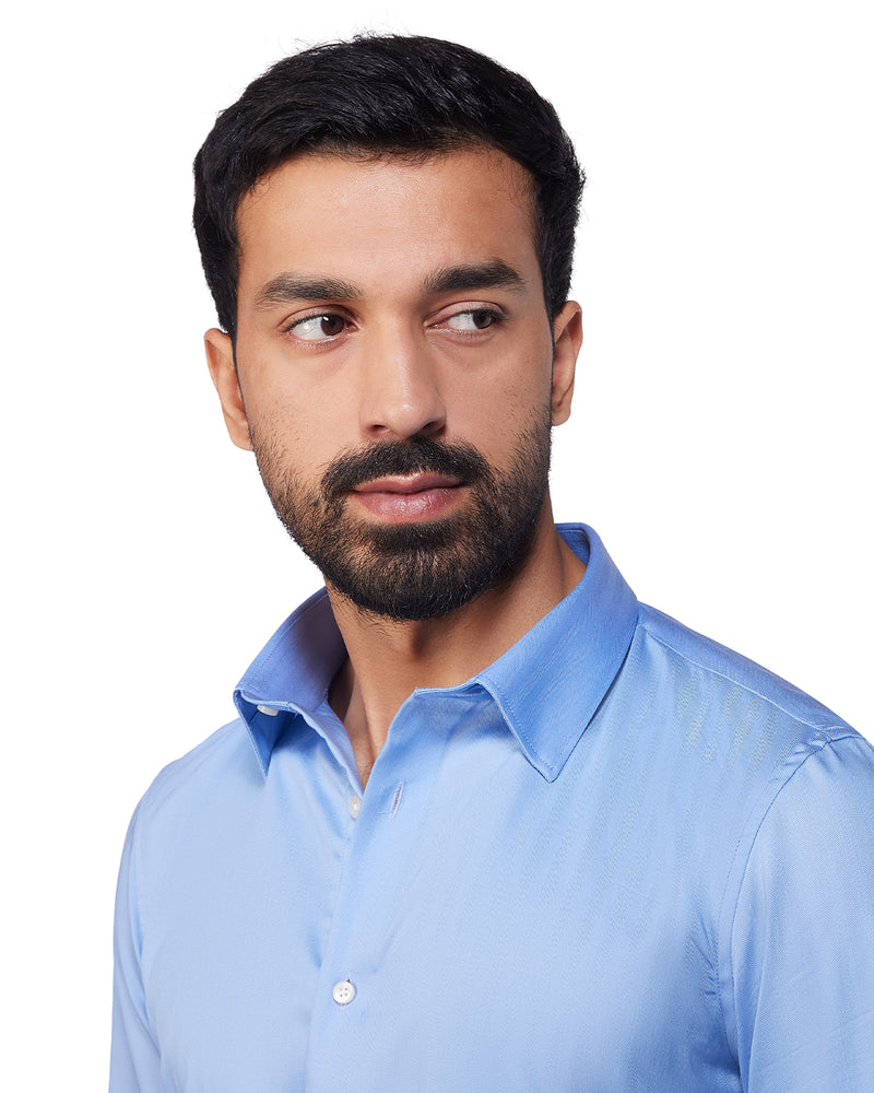 Easy-Care Cotton Herringbone Shirt - Blue