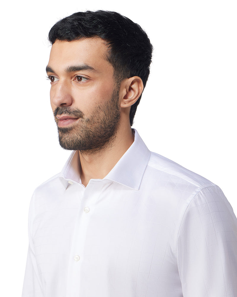 Cotton Self-Checked Dobby Shirt.- White