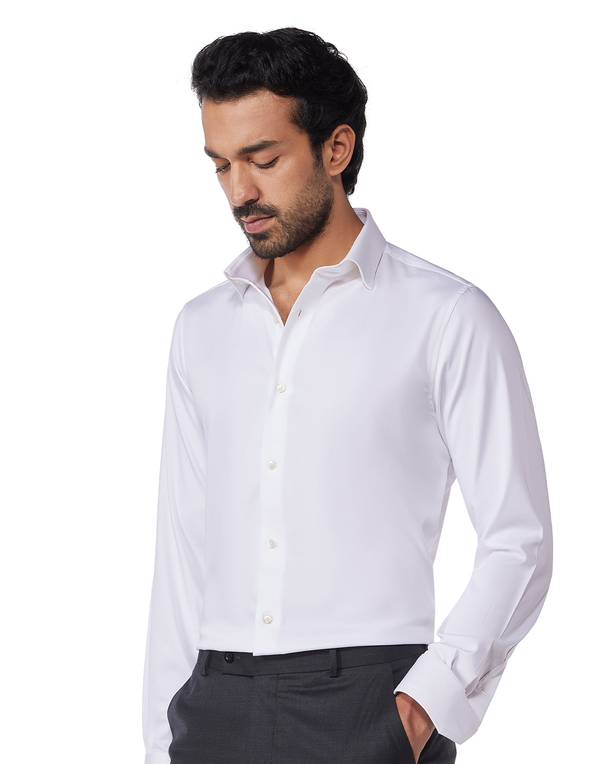 Wrinkle-Free Stretch Satin Shirt - White