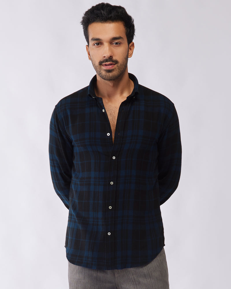 Japanese Soot Brushed Checked Shirt