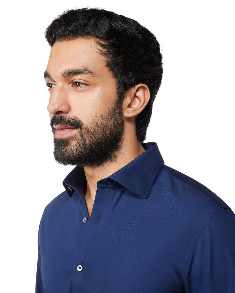 Smooth Cotton Poplin Shirt - Navy