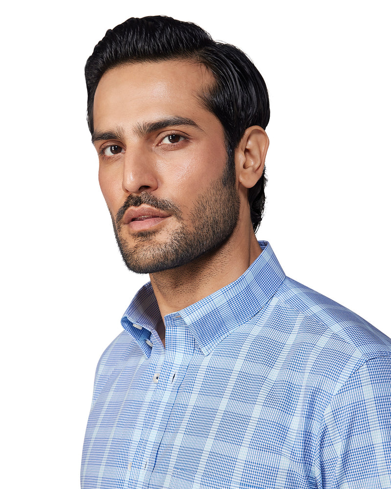 Soft Oxford Checked Shirt - Blue