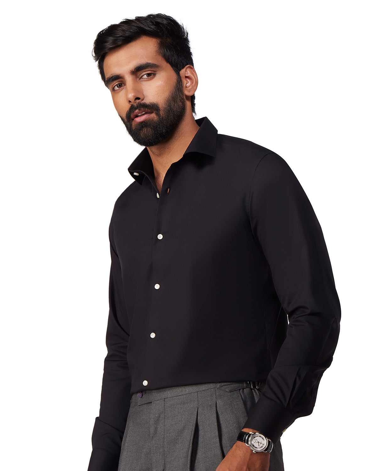 Luthai Cotton Lyocell Twill Shirt - Black
