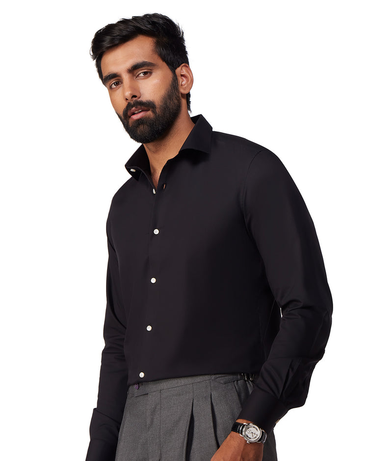 Luthai Cotton Lyocell Twill Shirt - Black