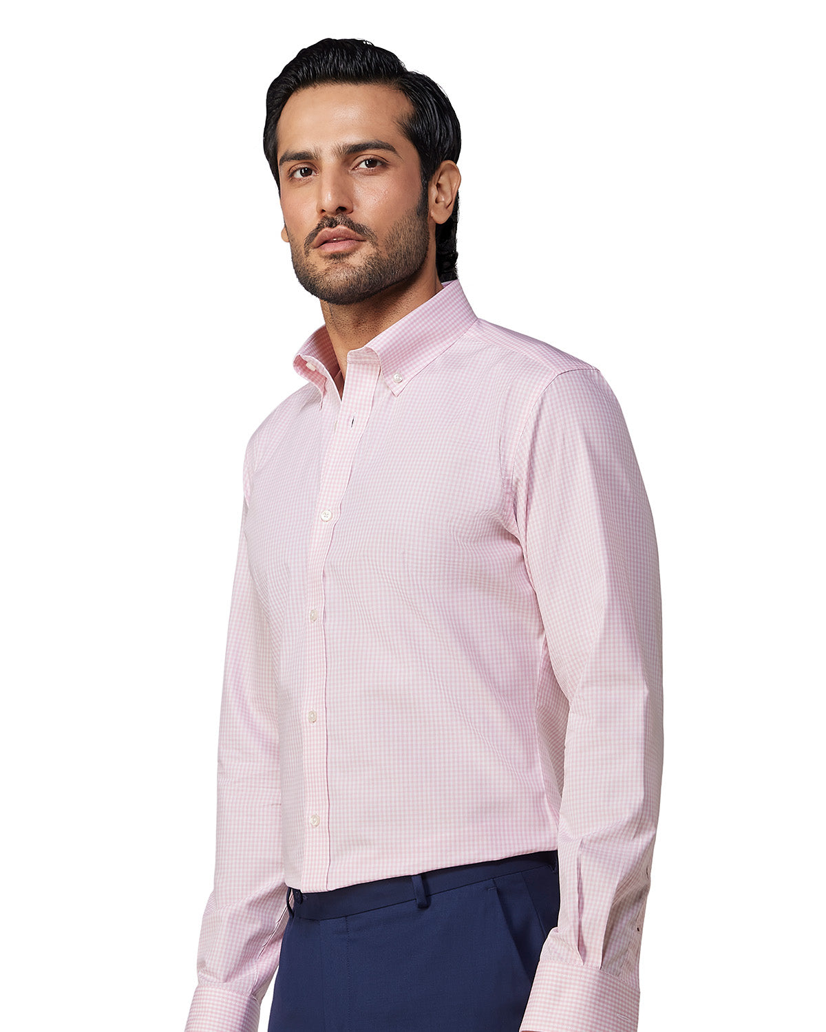 Giza Cotton Gingham Checked Shirt - Pink
