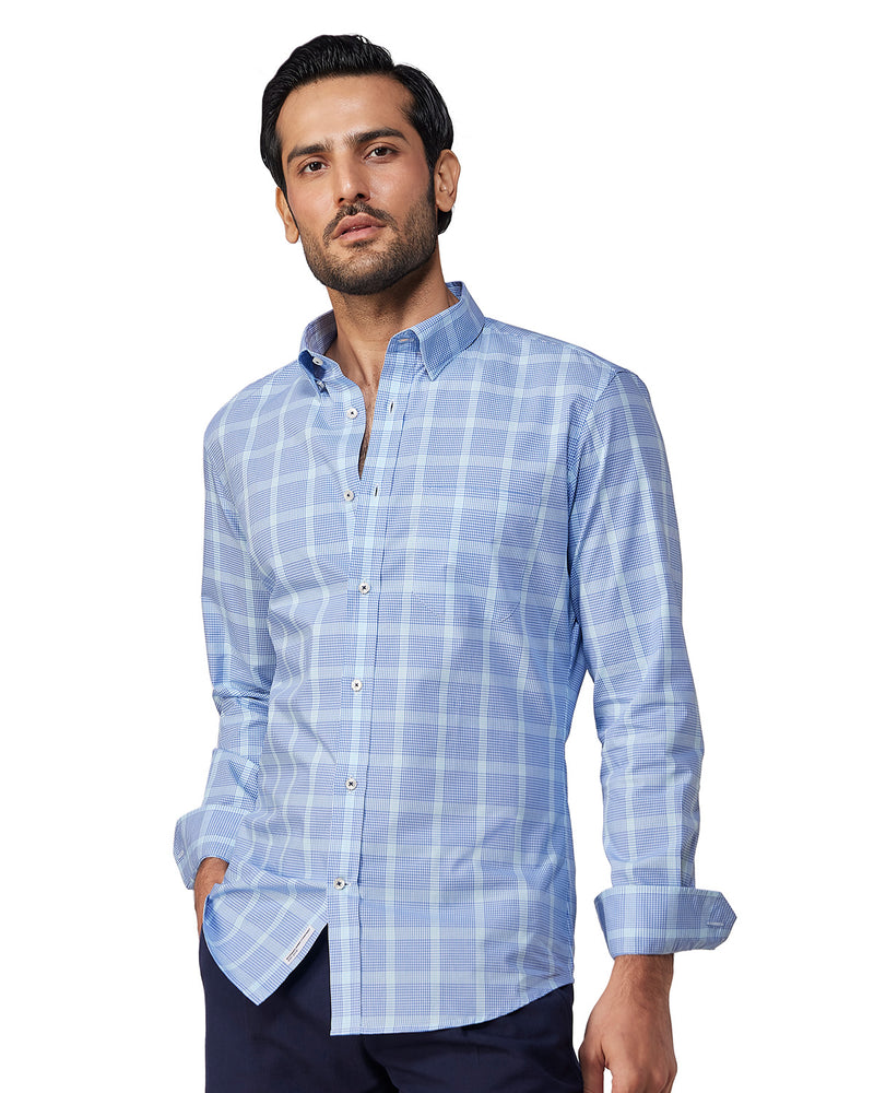 Soft Oxford Checked Shirt - Blue