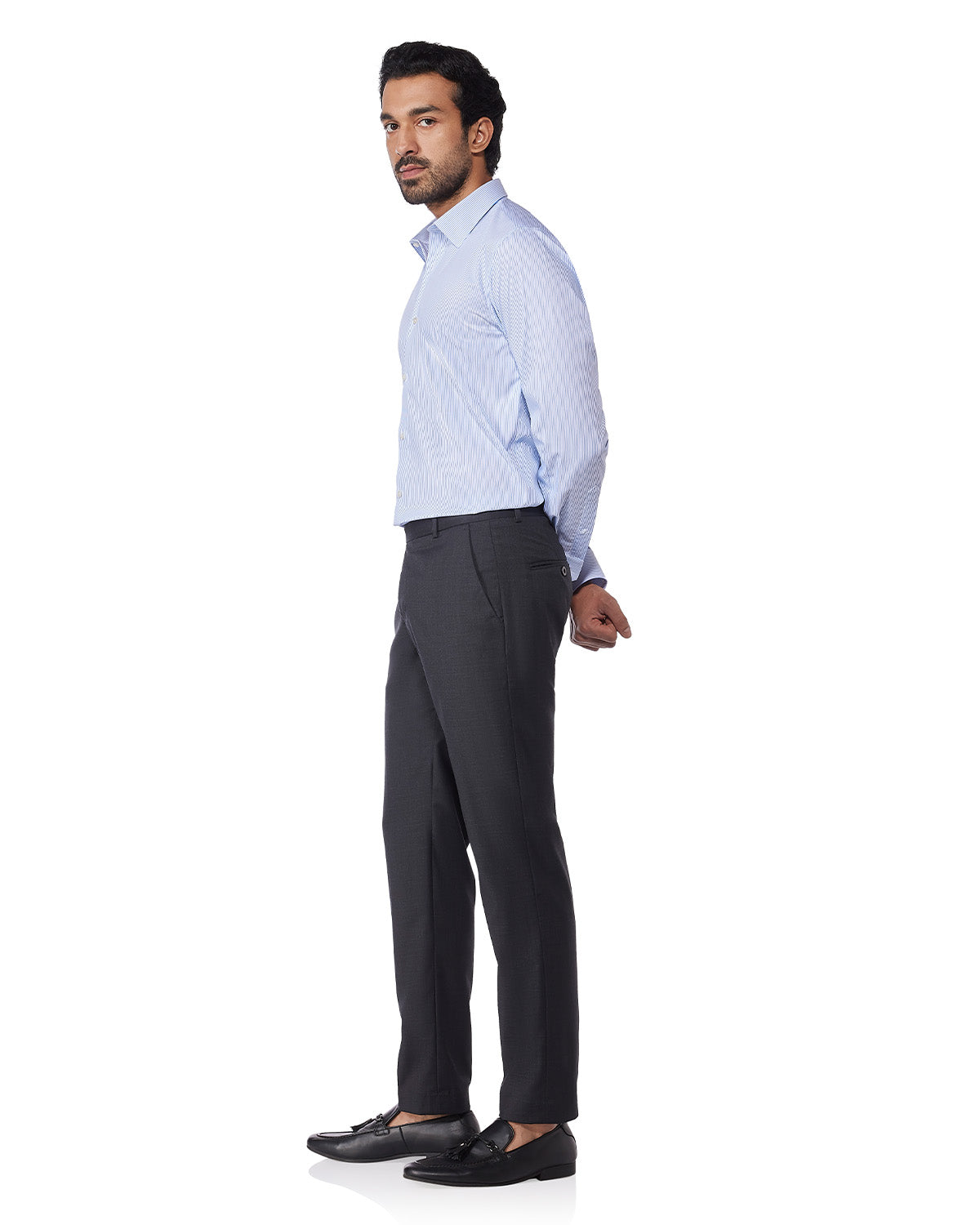 Wrinkle-Free Bamboo-Blend Stretch Striped Shirt - Blue