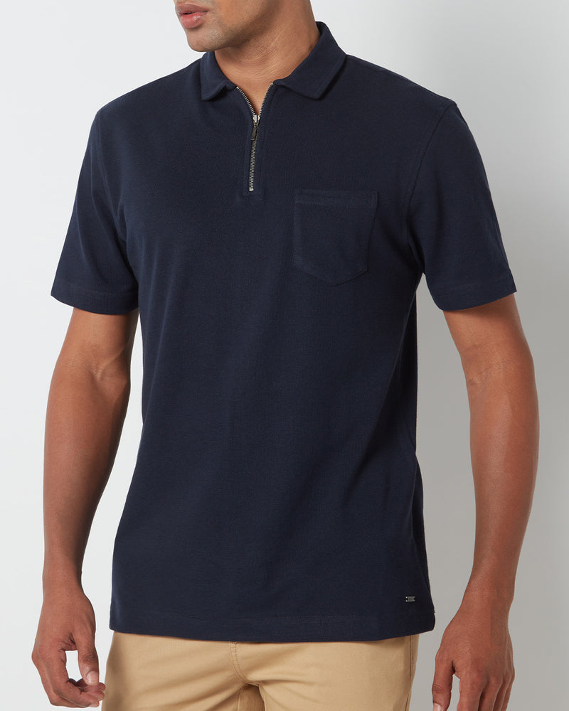 Signature Zipper Polo T-Shirt - Navy