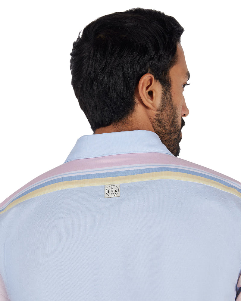 Blue Oxford Striped Patchwork Shirt