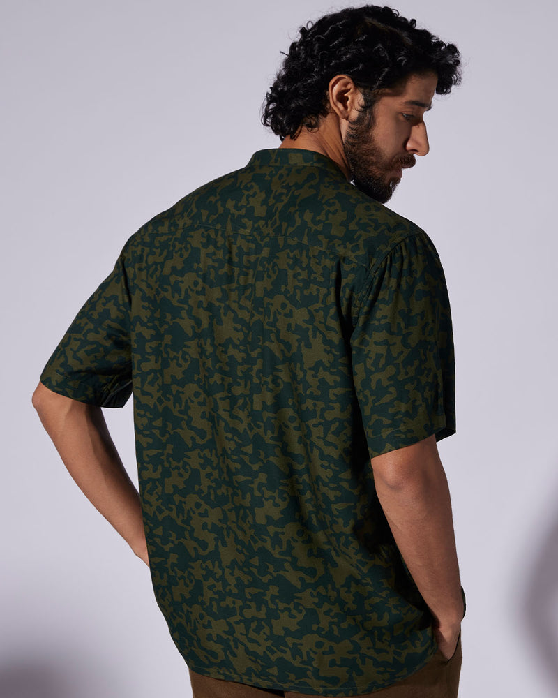 Green Camo Half-Sleeve Printed Shirt