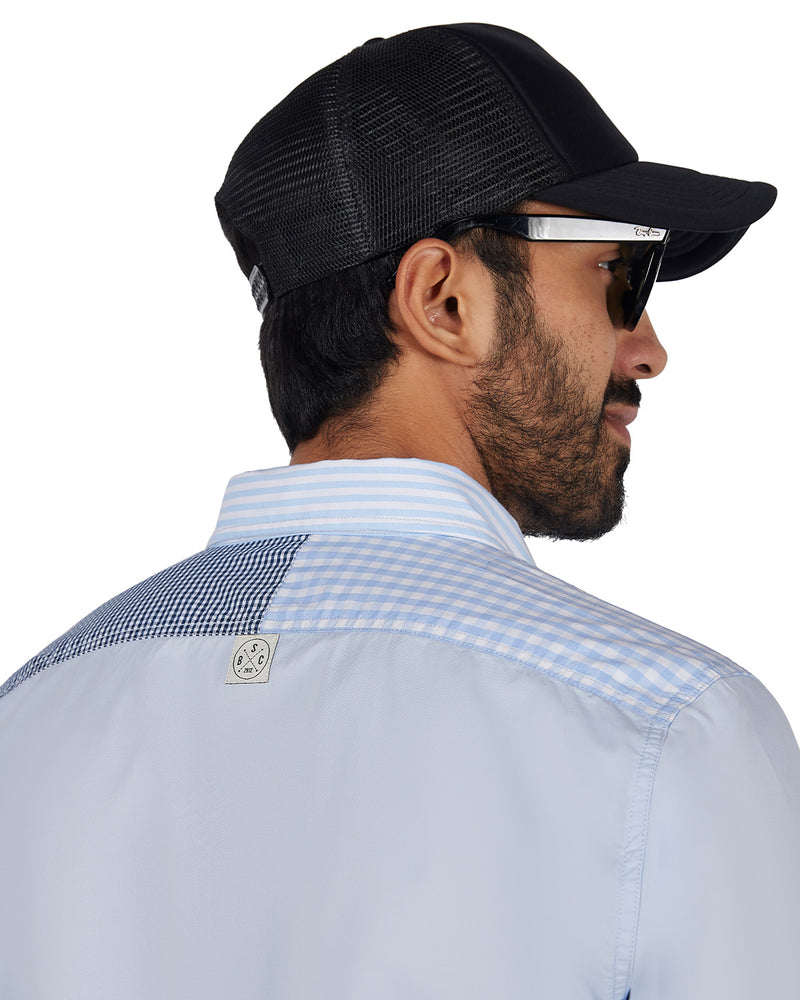 Blue Oxford Patchwork Shirt