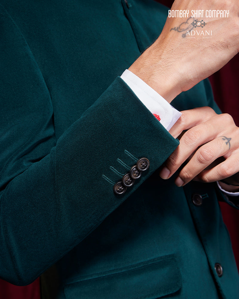 BSC x ALB | Velvetine Bandhgala Jacket - Green