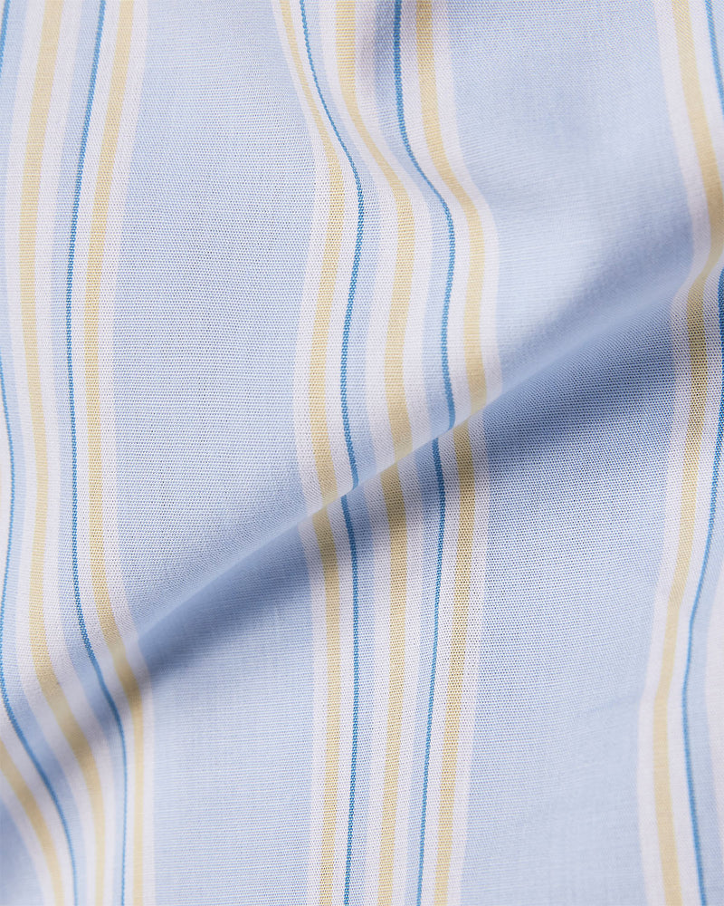 Blue & Yellow Cotton Striped Shirt