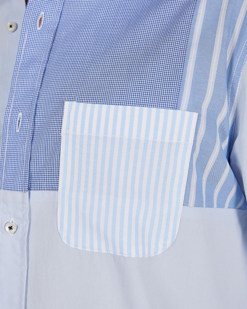 Blue Block Patchwork Shirt