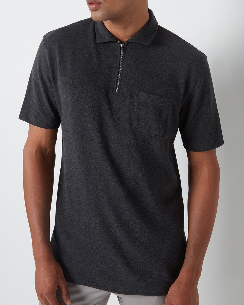 Signature Zipper Polo T-Shirt - Dark Grey