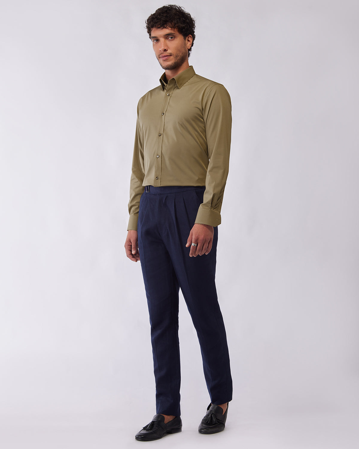 Wrinkle-free Bamboo-Blend Twill Shirt - Olive