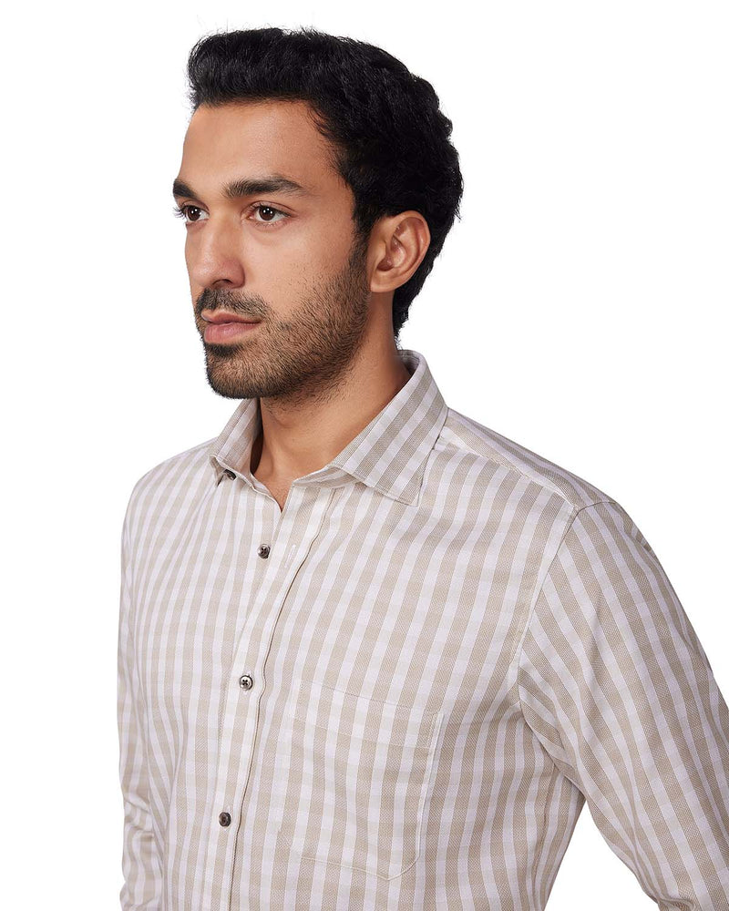 Dobby Checked Shirt - Beige