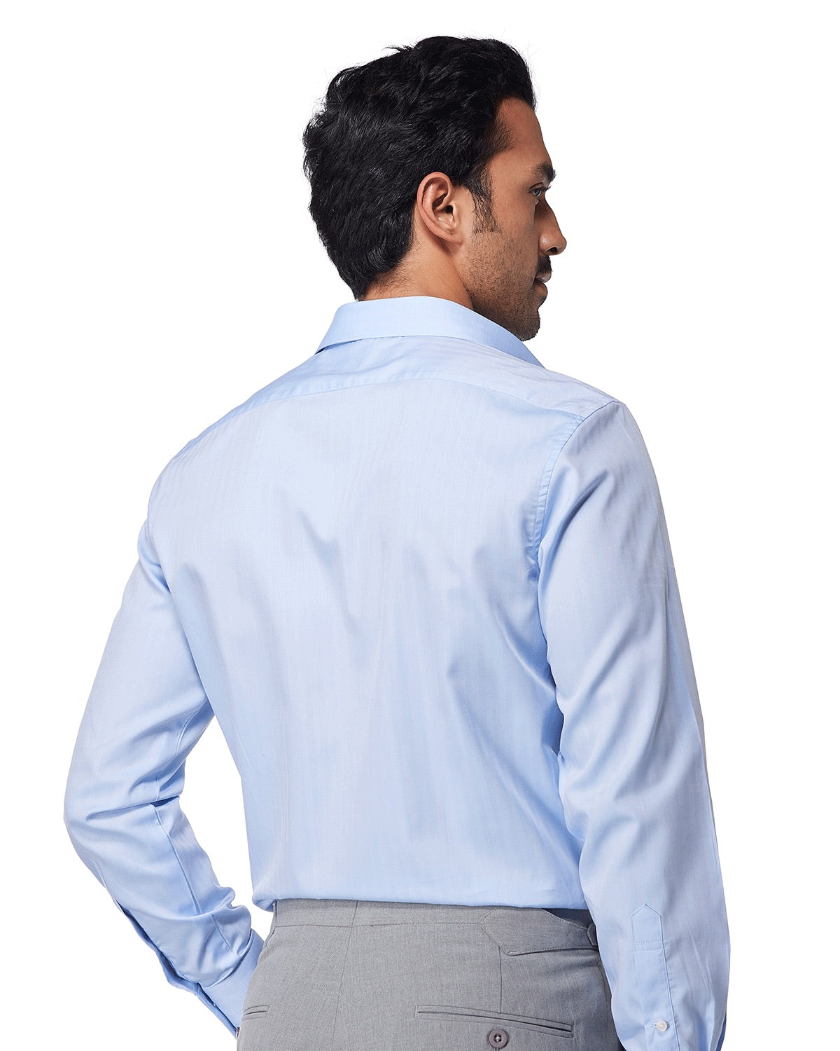 Cotton Herringbone Shirt - Light Blue