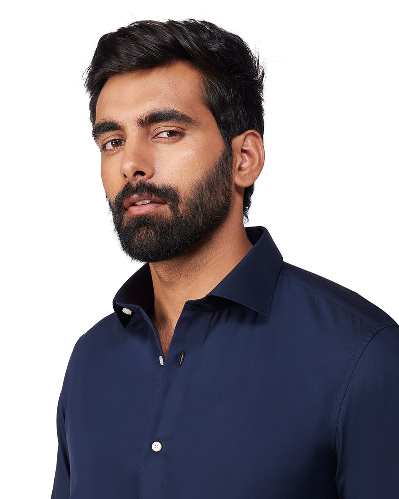 Luthai Cotton Lyocell Twill Shirt - Navy