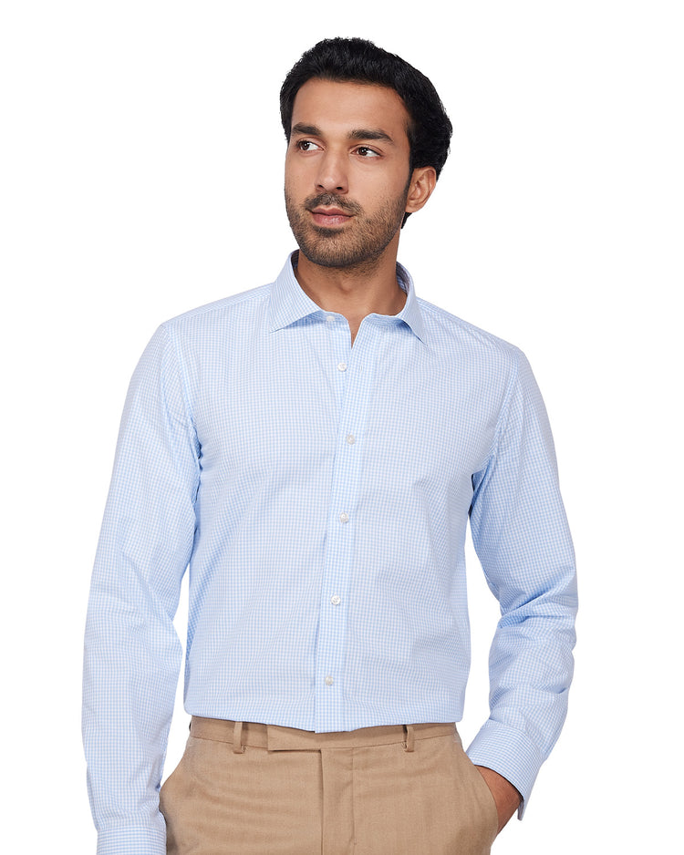 Gingham Checked Shirt - Light Blue & White
