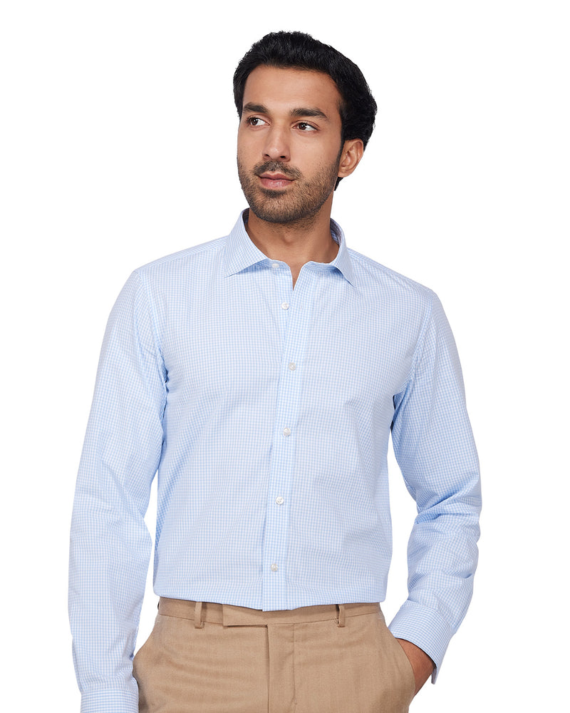 Gingham Checked Shirt - Light Blue & White