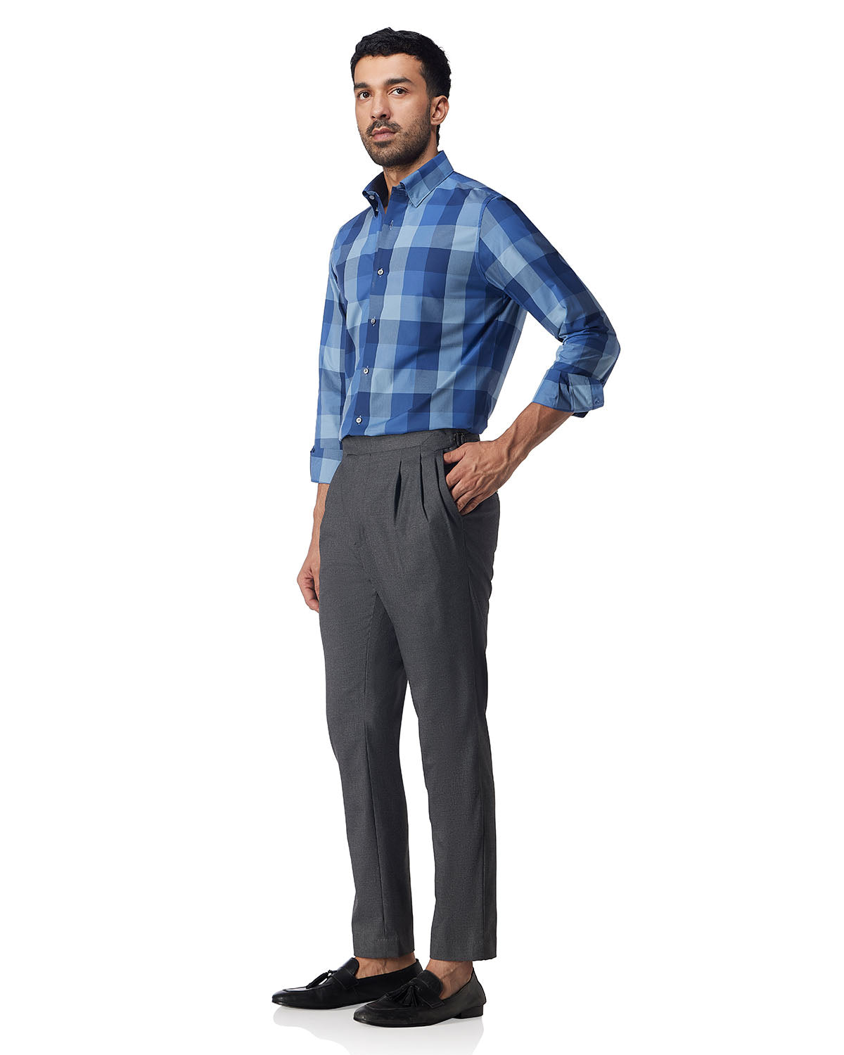Cotton Oxford Checked Shirt - Blue