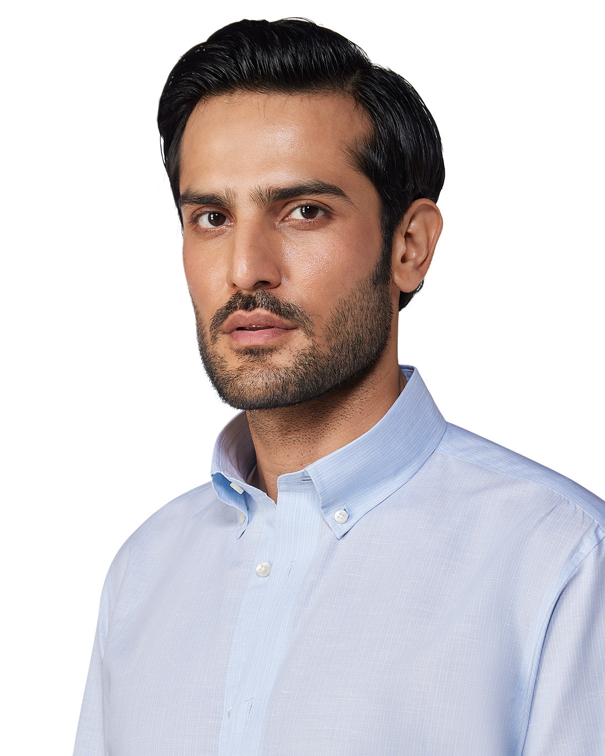 Slubby Cotton Linen Striped Shirt - Blue