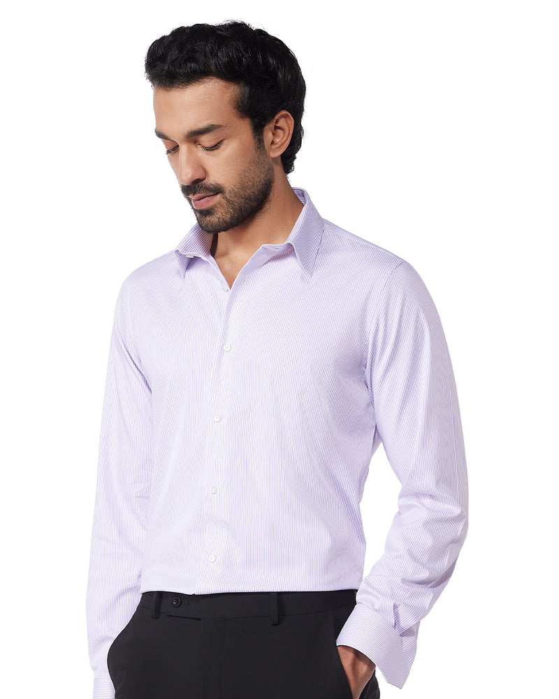 Wrinkle-Free Bamboo-Blend Stretch Striped Shirt - Lavender