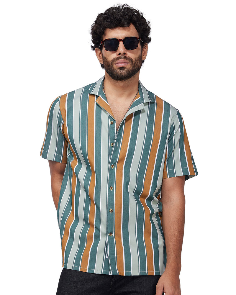 Twill Striped Shirt - Green & Ochre