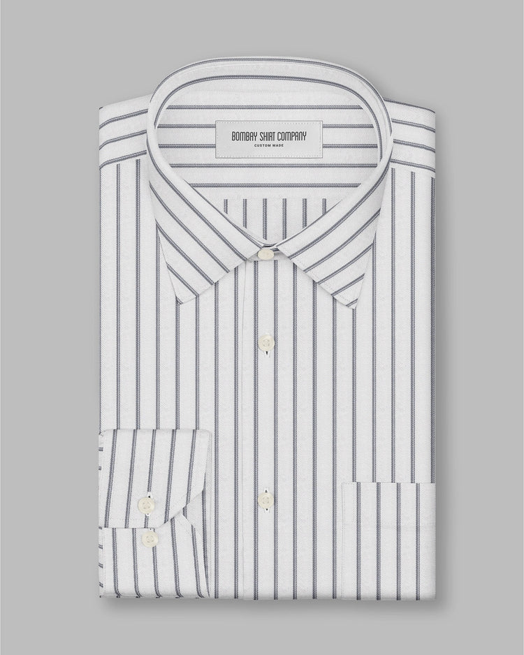 Calibra Herringbone Striped Shirt - Grey & White