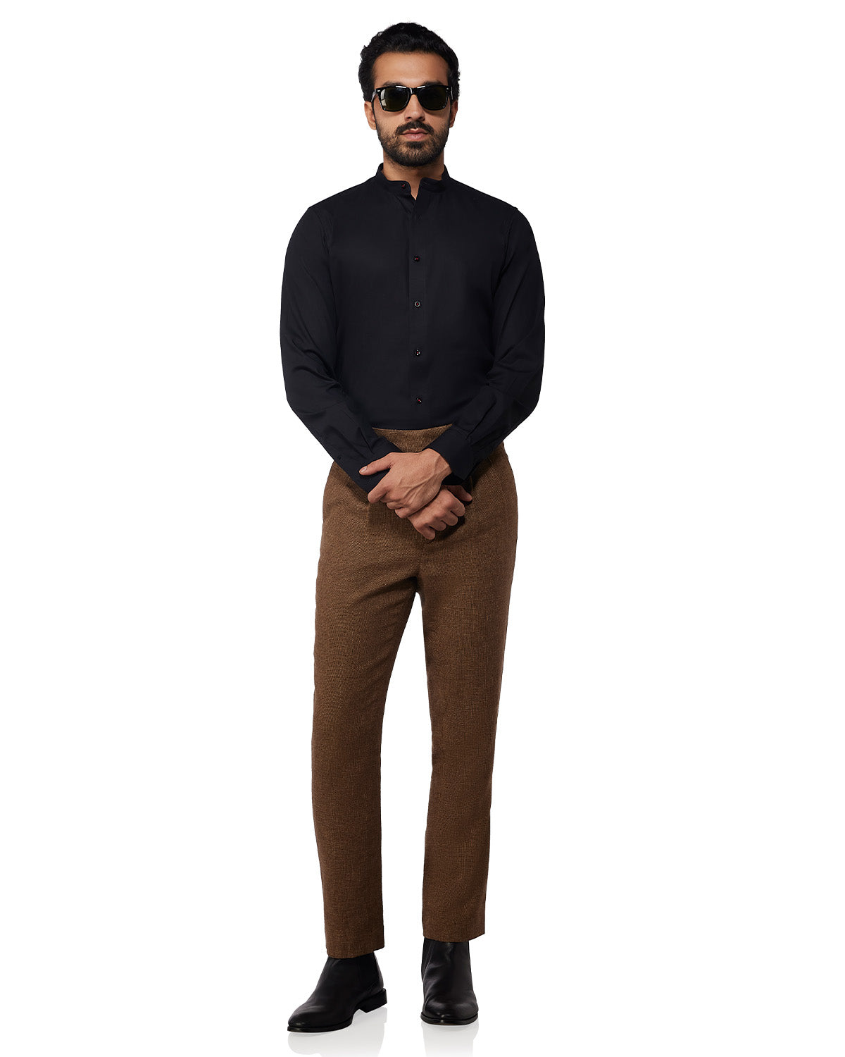 Stretch Herringbone Shirt - Black