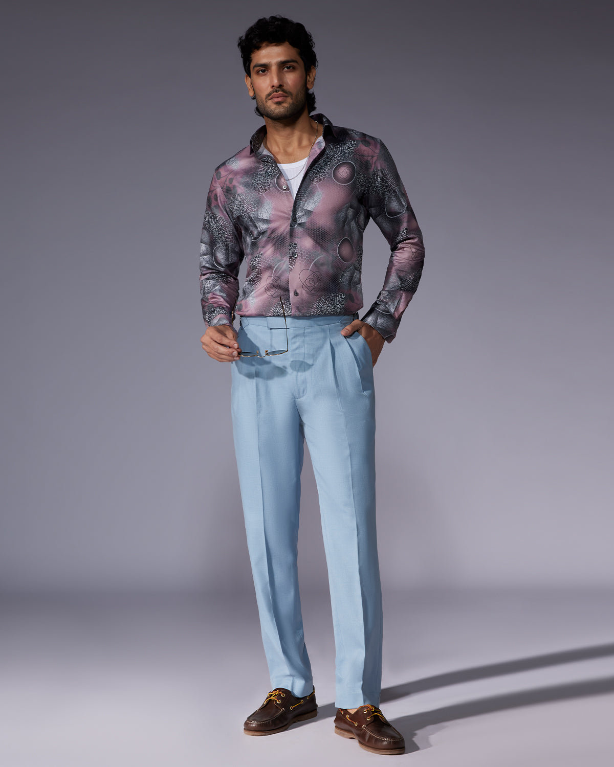 Abstract Printed Shirt - Grey & Purple