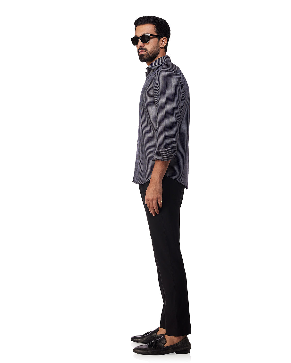 100% Linen Striped Shirt - Black & White