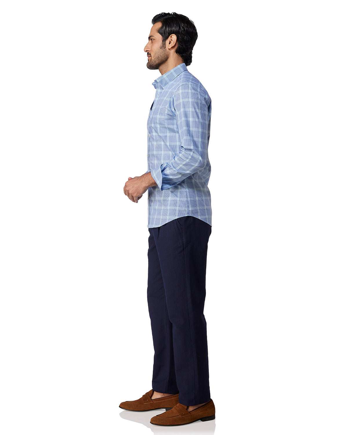 Soft Oxford Checked Shirt - Blue