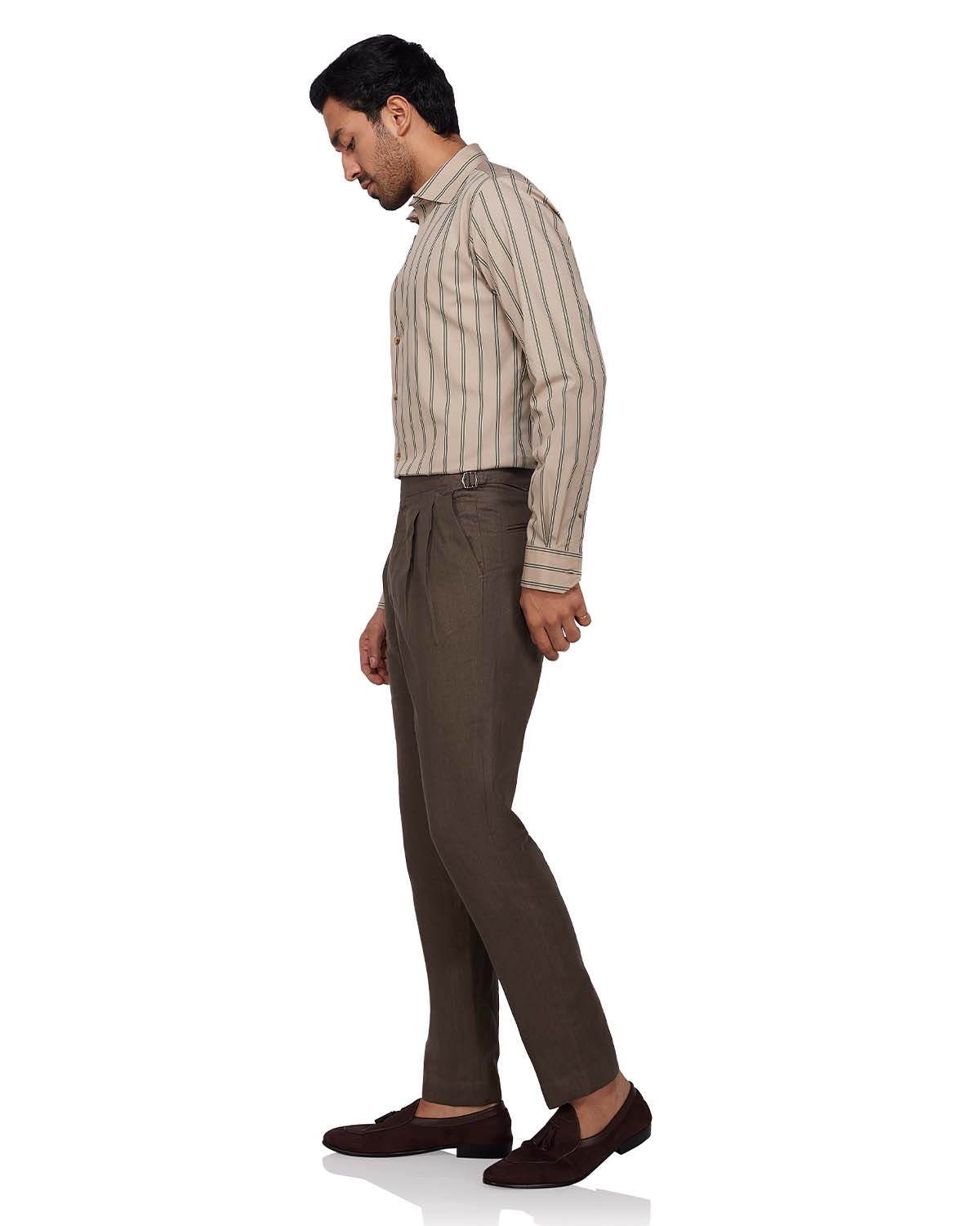 Oxford Striped Shirt - Beige & Green