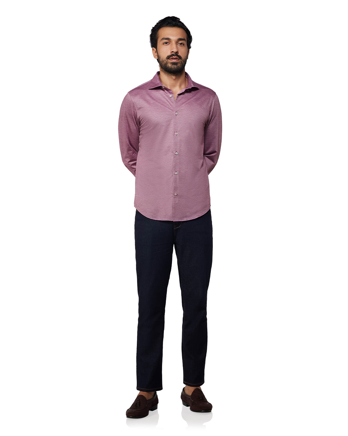 Stretch Cotton Knit Shirt - Maroon
