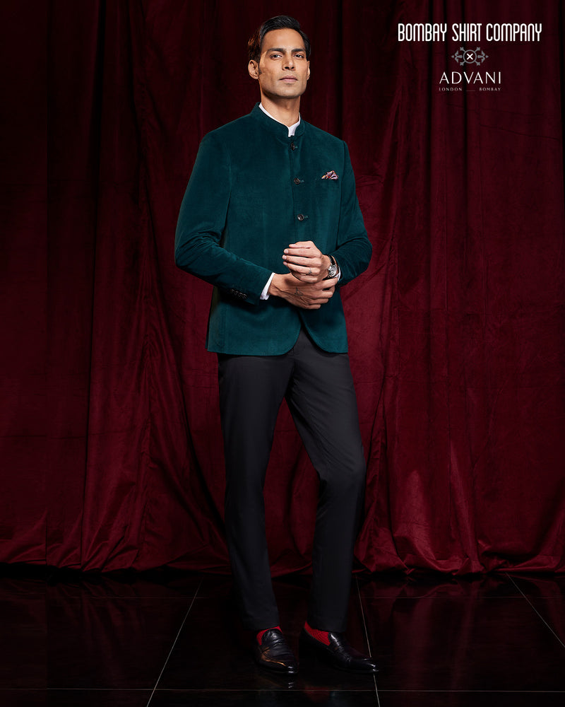 BSC x ALB | Velvetine Bandhgala Jacket - Green