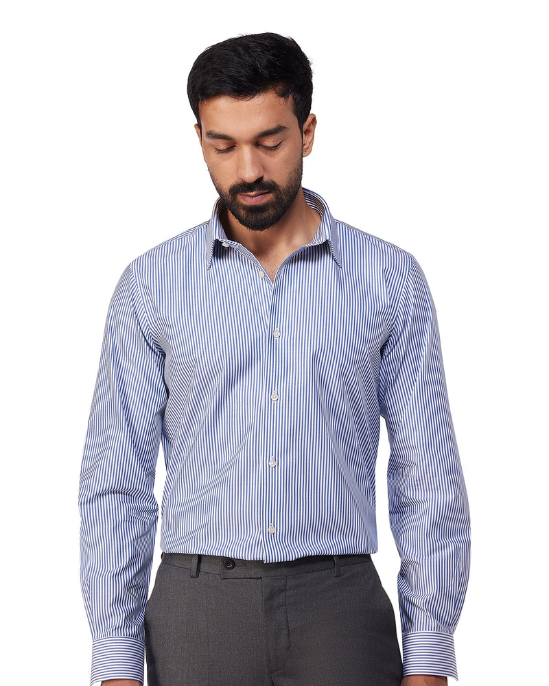Giza Cotton Bengal Striped Shirt - Dark Blue