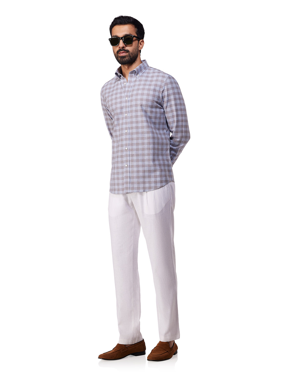 Slubby Cotton Checked Shirt - Blue & Brown