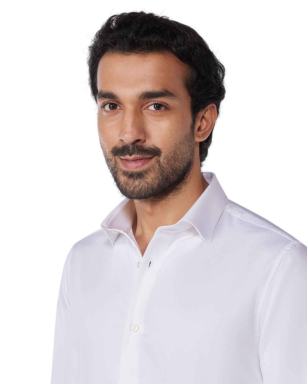 Wrinkle-Free Stretch Satin Shirt - White